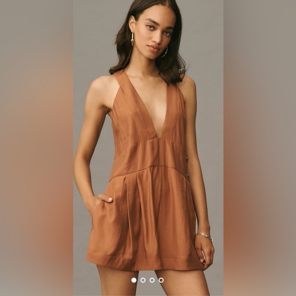 By Anthropologie Sleeveless V-Neck Pinafore Romper - Picture 1 of 10